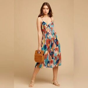 Rolla's Size S Small Eve Painted Tulip Button Front Midi Dress